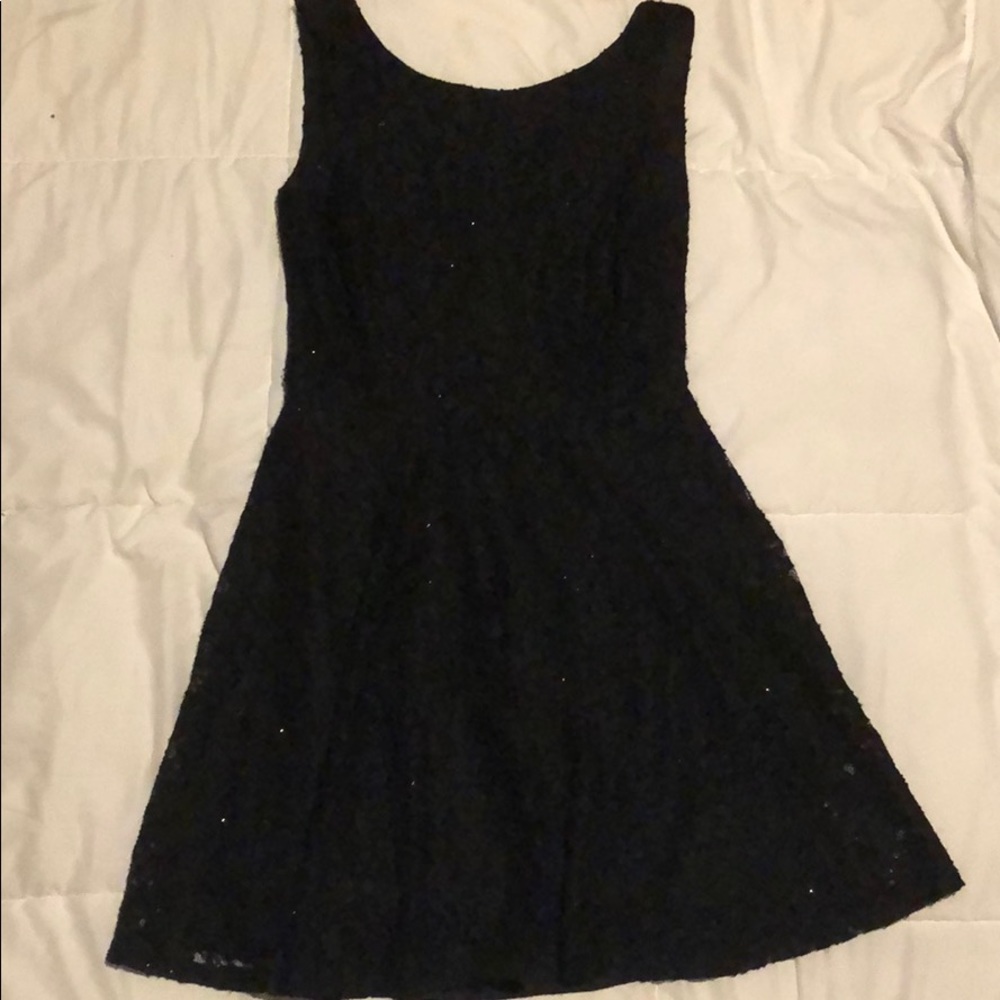 black dress with sparkle sequence and lace